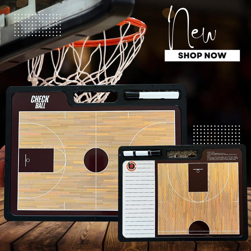 Check Ball Basketball Coaching Board | Double-Sided Premium Dry Erase Clipboard with Full & Half Court (16.5 X 12.5) & Pocket Size Eraser - Image 2
